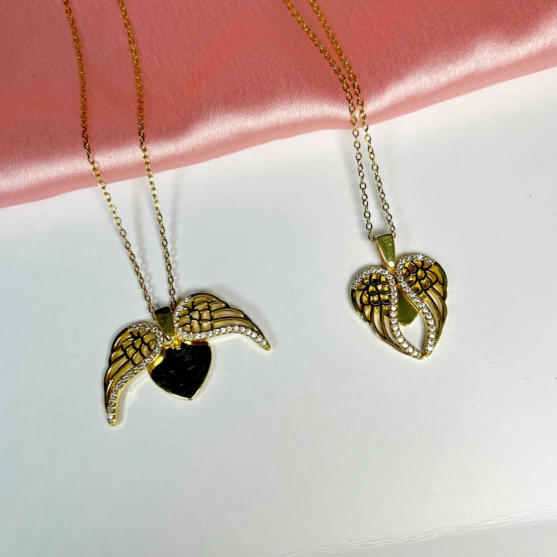 Alloy Golden Antitarnish Angel Wings Heart Necklace