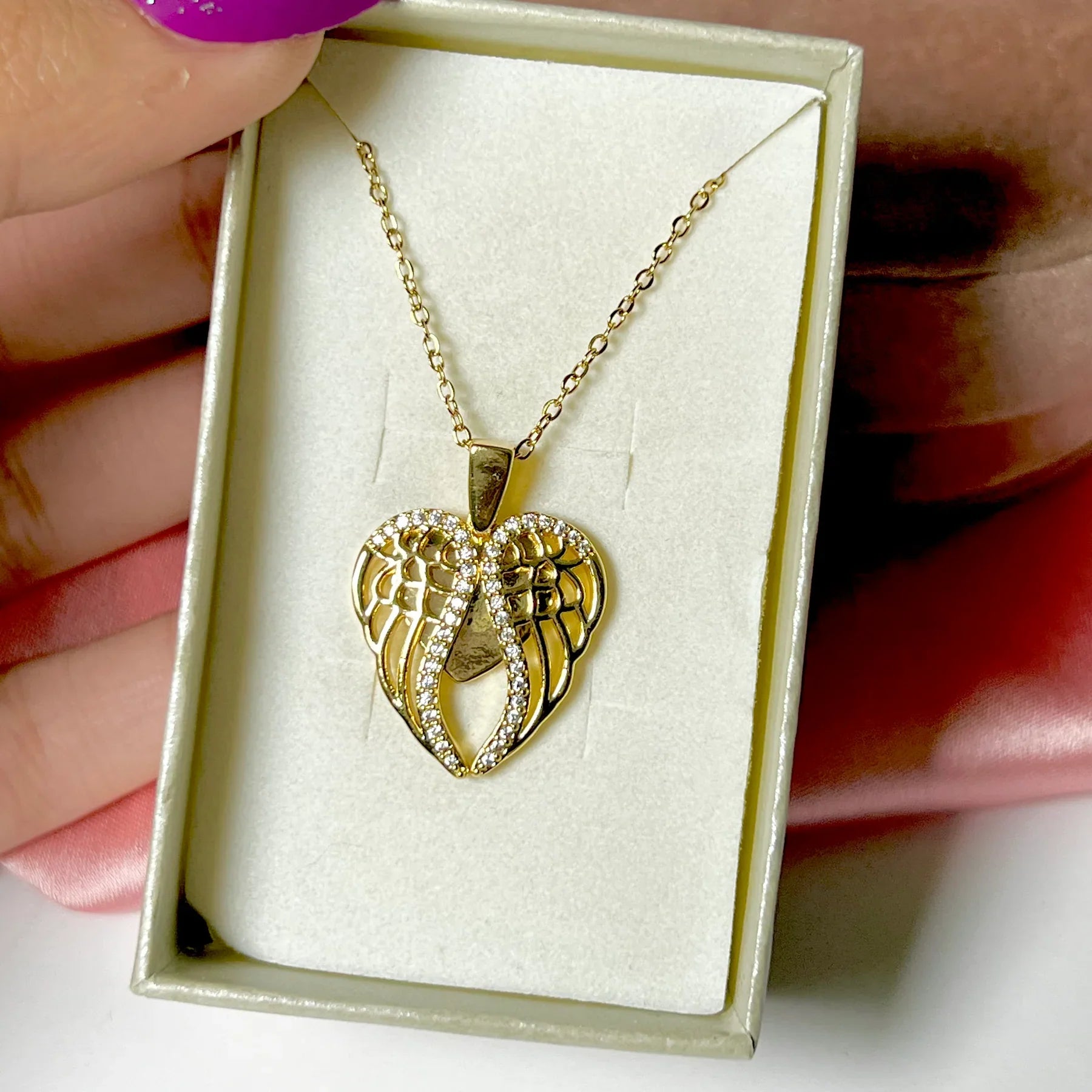 Alloy Golden Antitarnish Angel Wings Heart Necklace