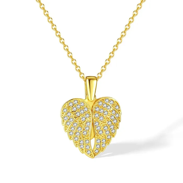 Alloy Golden Antitarnish Angel Wings Heart Necklace